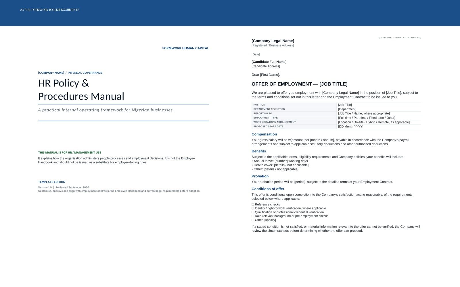 Preview of practical FormWork HR document templates
